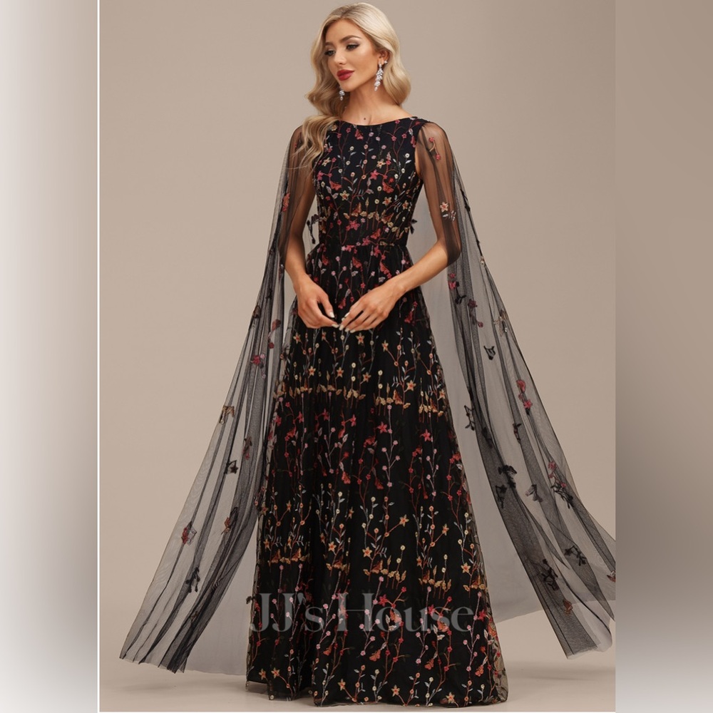 JJs House Black Multicolor Embroidered Dress